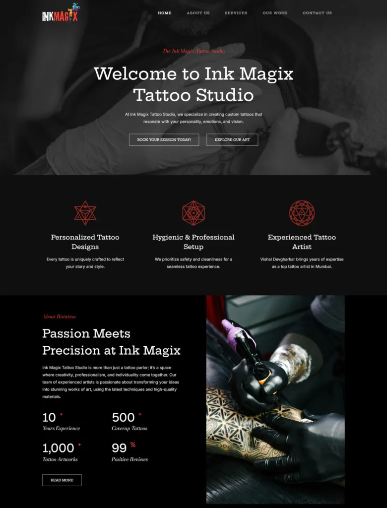 Ink Magix Tattoo Studio in chembur, Tattoo Studio Website design and development, Website design and development